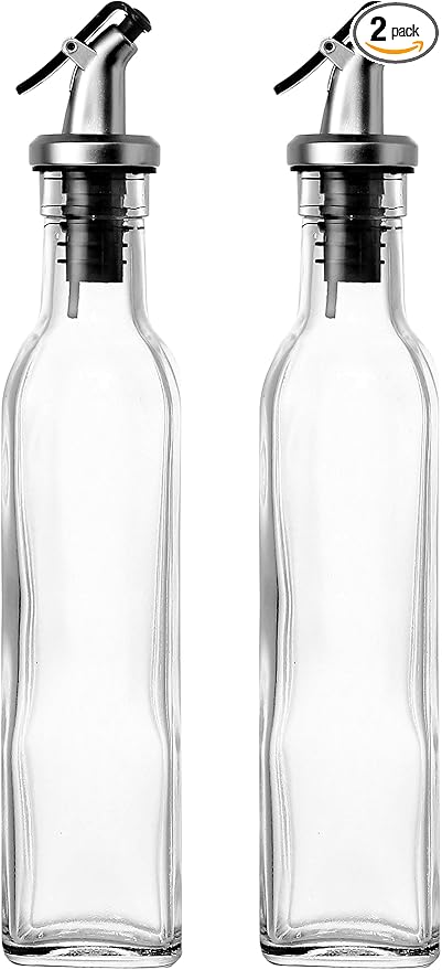 Juvale Olive Oil Dispenser Bottle Set - 2 Pack, 8.5 oz (250 mL), Clear Glass - Oil & Vinegar Dispenser Cruets with No-Leak Pour Spouts - Dishwasher Safe Kitchen Accessory