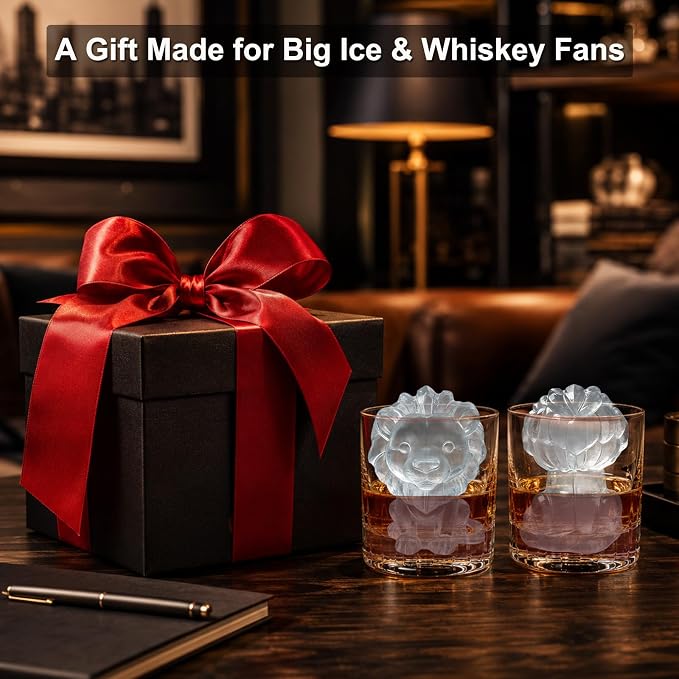 3D Lion Ice Cube Silicone Molds Tray for Whiskey, Cocktail, Drink, Bar; Rich Details. Fun Animal Mold for DIY Craft Taba Squishy Chocolate Soap Candle Resin Gift for Women Girls Boys; 2 Pack