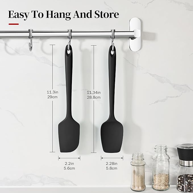 600ºF Heat Resistant Silicone Spatula Spoonula Set of 2, Black | High Heat Food Safe Kitchen Use Scraper for Cooking Baking Mixing Scraping Stirring Cake Nonstick Cookware Pan Bowl