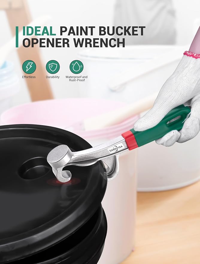 2Pcs Upgraded Bucket Opener Tool 5 Gallon, 8.5 Inch Aluminum Paint Bucket Lid Opener Wrench with Non-slip Rubber Handle Grip, Metal Can Opener Lid Pail Remover Tool for Home Industrial