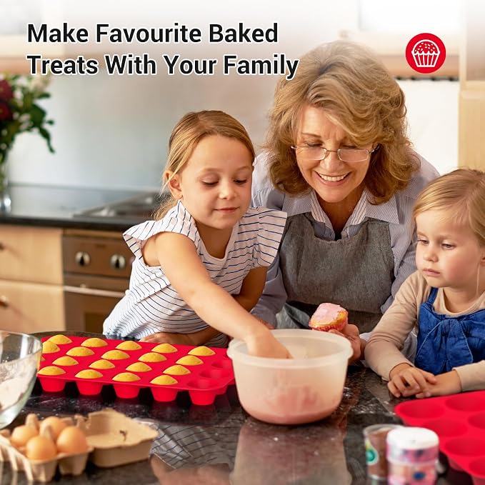Redfly 2 Pack Silicone Mini Muffin Pan & Cupcake Pans for Baking - 24 Cup Mini Size BPA Free Egg Bites Molds