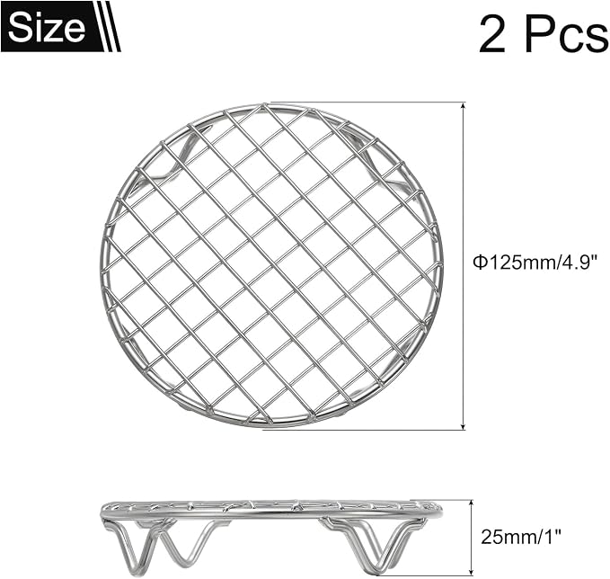 uxcell 2 Pcs Round Cooking Rack 4.9 Inch Dia Stainless Steel Wire Cooling Steamer Rack for Baking Canning Cooking Roasting Cooling Grilling Drying, Silver