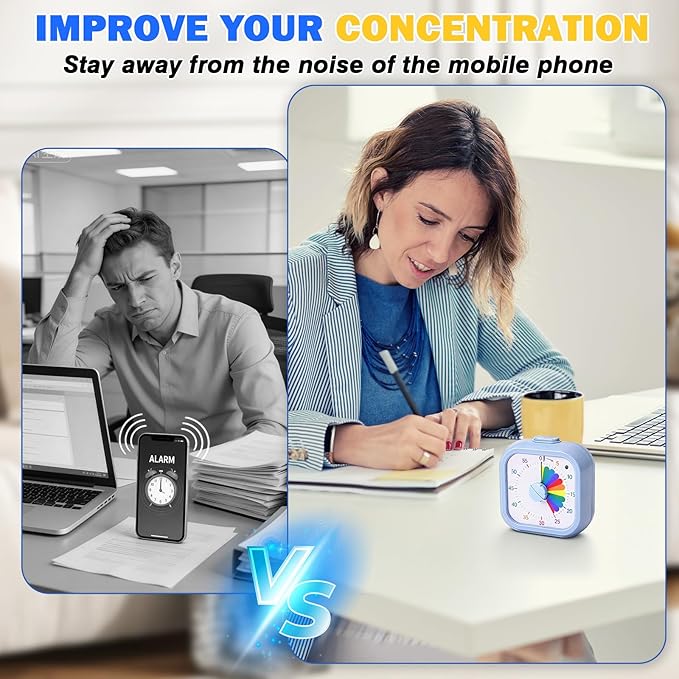 Mwellewm Visual Timer for Kids, 60 Minute Time Digital Pomodoro Timer Countdown with Silent Pause Function for Classroom Kitchen Study Cooking Meetings ADHD Rainbow Pattern(Blue)