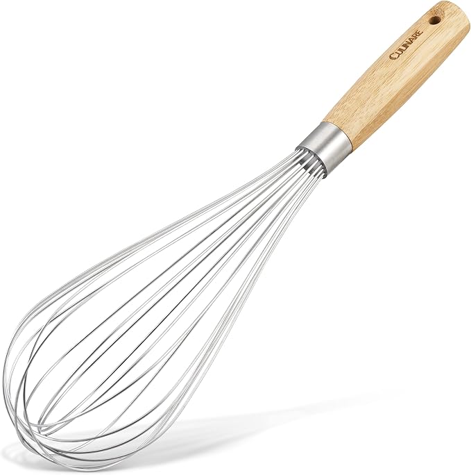 Culinare Naturals C70010 Whisk | Sustainable Bamboo/Stainless Steel | (L)340mm x (W)90mm | Manual Hand Held Whisking Tool/Kitchen Utensil | Metal Balloon Whisk | Not Dishwasher Safe