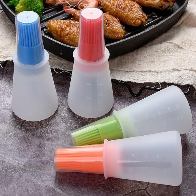 4 pcs Silicone Oil bottle brush， BBQ/Pastry Basting Brushes,Silicone Cooking Grill Barbecue Baking Pastry Oil/Honey/Sauce Bottle Brush (green)