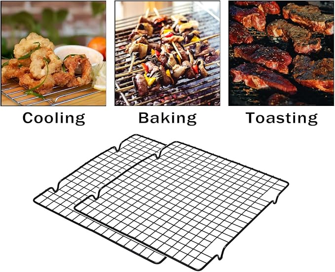 2 Pack Cooling Rack for Baking Cooking, 11" x 10" Squares Wire Racks | Small, Squares Grids, Oven Safe Cookie Cooling Rack, Roasting, Grilling, Drying