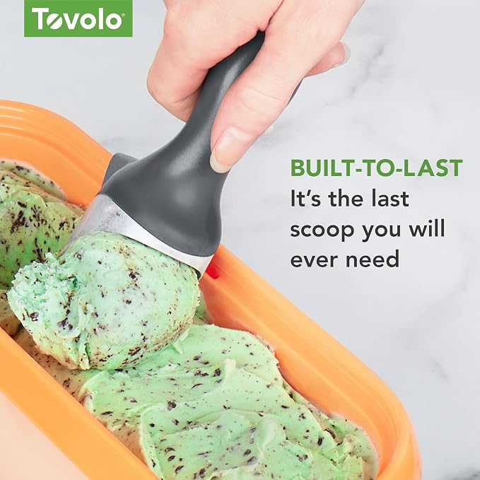 Tovolo Ice Cream Scoop Charcoal Gray Dishwasher Safe Heavy Duty Ice Cream Scooper with Elevated Tilt Up Design, Heat Retaining Ice Cream Scoops with Non Slip Handle for Cookie Dough, Gelato, Sorbet