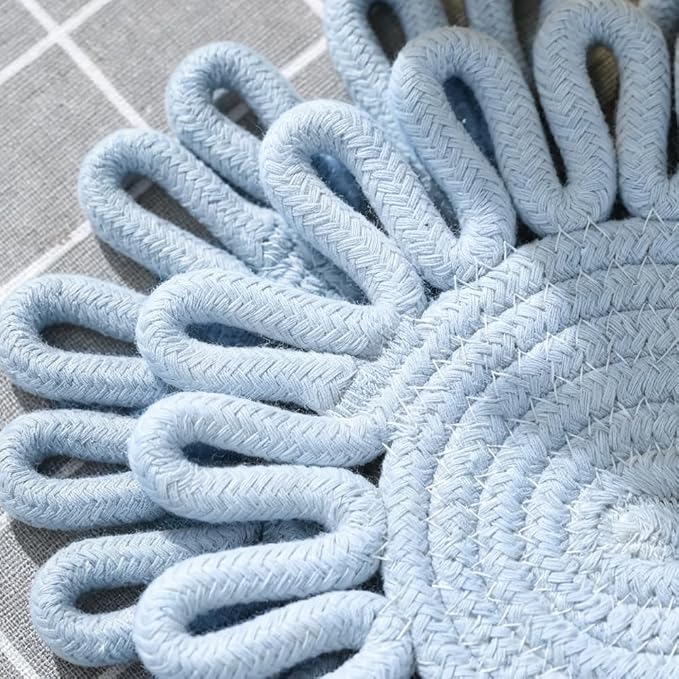 Kitchen Trivets for Hot Dishes Potholders for Countertop Hot Pads Hot Mats or Trivets for Hot Pots and Pans Home Essentials Boho Farmhouse Kitchen Decor Set of 3, 100% Cotton,7.5" (Dusty Blue)