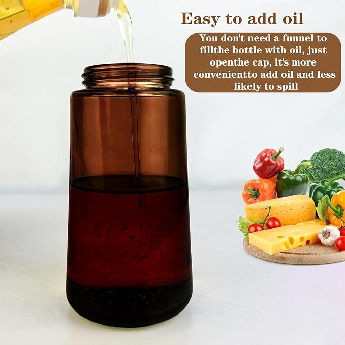OURCABECUE Kitchen Upgraded Made Oil Sprayer for Cooking, Dark Brown 2 in 1 Spray and Pour Mist Olive Oil Dispenser 16oz 470ml Glass Oil Spray Bottle, Air Fryer (White + Black)