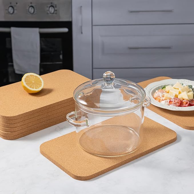 Rectangle Cork Trivets Set - 4 Pack, 12" x 7" x 0.4" Thick, Heat-Resistant Cork Hot Pads for Countertop, Table, and Kitchen, Perfect for Hot Pots and Pans