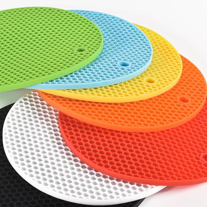 homEdge Silicone Trivets Mat, 6 Packs Multipurpose Non Slip Heat Resistant Pot Holder-White
