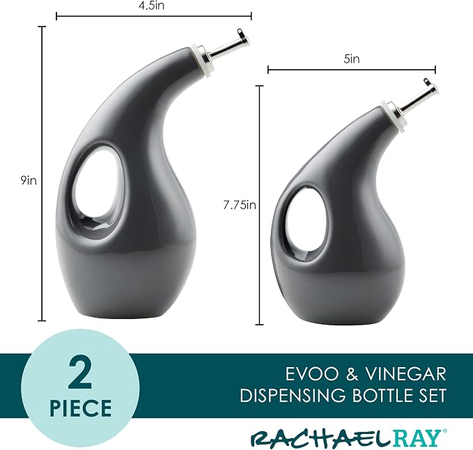 Rachael Ray Serveware Ceramic EVOO Oil and Vinegar Dispensing Bottle Set, 2 Piece, Gray (Pack of 4)
