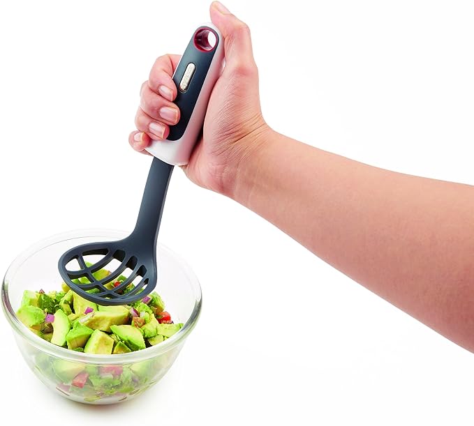 Zyliss Mini Masher & Scoop, 7.5"– Gray/White Handheld Miniature Potato Masher for Baby Food & Guacamole, Ergonomic Non‑Slip Handle, Compact Head Fits Small Bowls, Hanging Loop Kitchen Tool(Pack of 3)