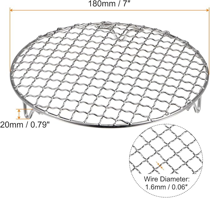 HARFINGTON Round Cooking Rack 7-inch 201 Stainless Steel Cross Wire Barbecue Grill Net with 20mm Legs for Cooking Baking Steaming BBQ