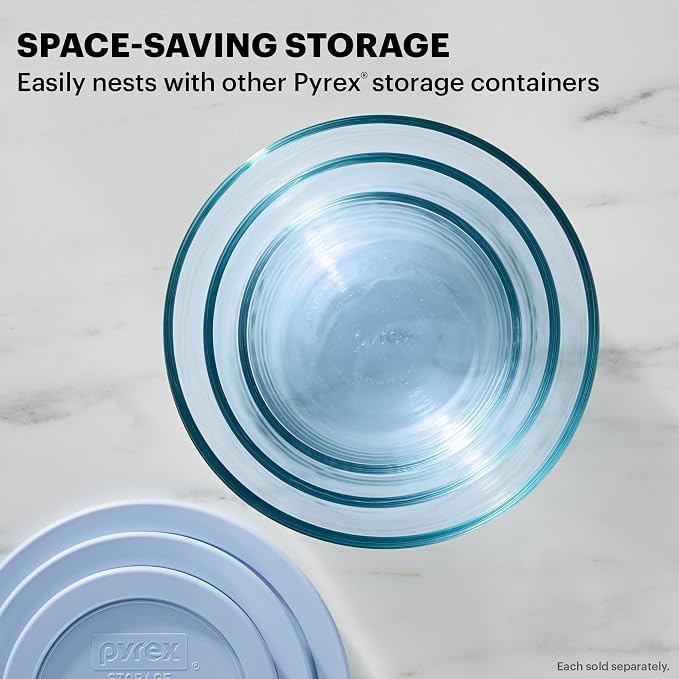 Pyrex Colors Tinted (6-PC SMALL) Small Round Food Storage Container Set, Snug Fit Non-Toxic Plastic BPA-Free Lids, Freezer Dishwasher Microwave Safe, 2 Cup (x3)