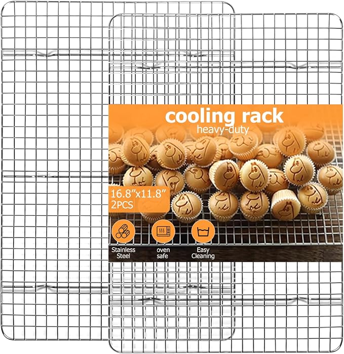 2-Pack Cooling Rack - 11.5"x16.5" Stainless Steel Baking Racks, Oven/Dishwasher Safe - Perfect for Cookies, Roasting, Grilling - Fits Half Sheet & Jelly Roll Pans