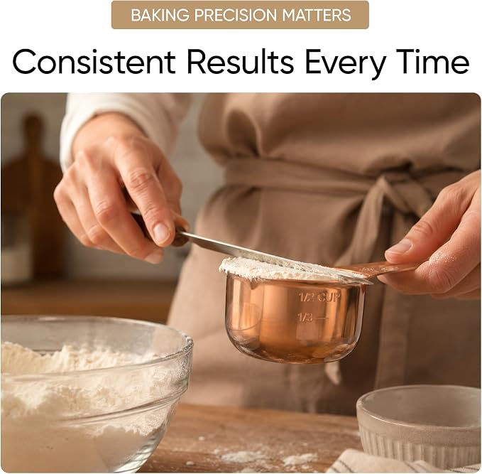 Color Up Measuring Cup Set, 8 Piece – Includes 2 Cup, Copper Finish, Stainless Steel, Accurate for Wet & Dry Ingredients, Embossed Markings, Easy-Pour Spouts, Dishwasher-Safe, Kitchen Essential
