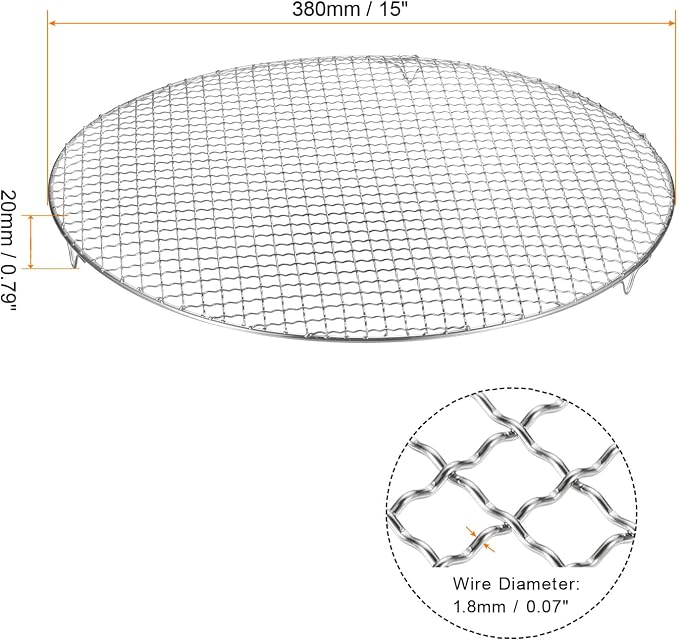 HARFINGTON 2pcs Round Cooking Rack 15-inch 201 Stainless Steel Cross Wire Barbecue Grill Net with 20mm Legs for Cooking Baking Steaming BBQ