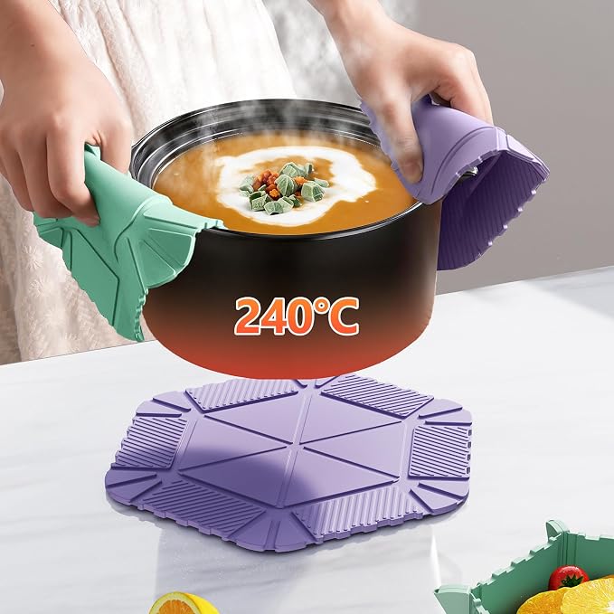 Magnetic Silicone Trivet & Pot Holder, Kitchen Heat Resistant Mat | Trivets for Hot Dishes, Hot Pots & Pans, Non-Slip Hot Pads for Countertops & Dining Table & Oven, Jar Opener & Spoon Rest