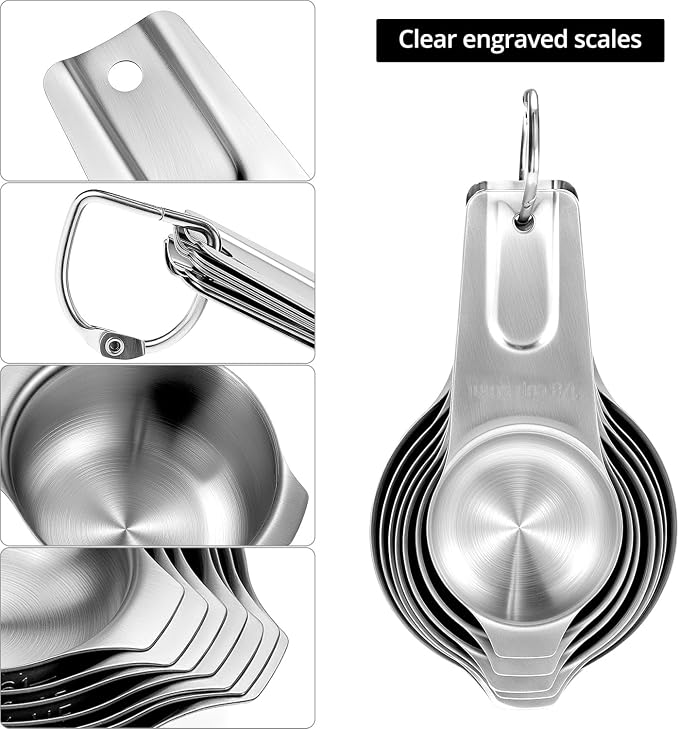 QWORK Stainless Steel Measuring Cups, Set of 7 Nesting Kitchen Tools for Cooking & Baking