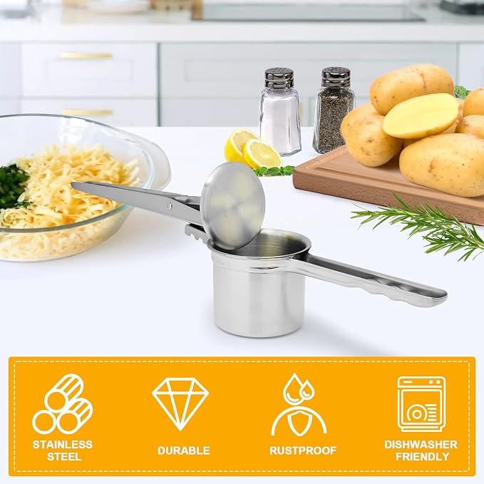 Potato Ricer 15oz, Heavy Duty Stainless Steel Potato Masher and Ricer for Mashed Potatoes,with 3 Interchangeable Discs, Potato Press Kitchen Tool for Mashed