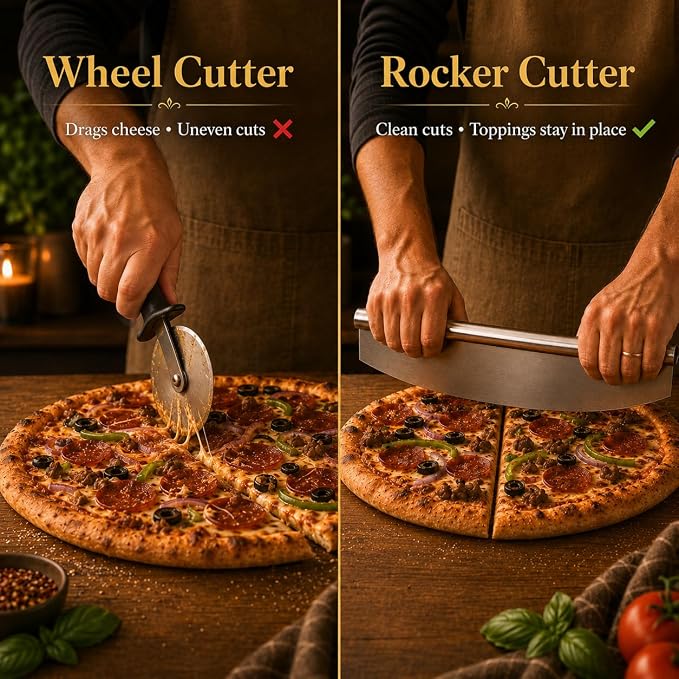 HUJI 14-Inch Premium Pizza Cutter Rocker Style - Heavy-Duty Stainless Steel Blade - Non-Stick, Slicing Tool for Pizzerias and Gourmet Home Cooking