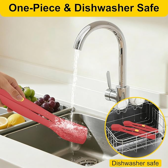 Beijiyi Kitchen Tongs for Cooking, 9" & 12" Set, Silicone Cooking Tongs with Silicone Tip for Nonstick Cookware, 600°F Heat Resistant, Stainless Steel Core, Great for Grilling and Serving Food (Red)