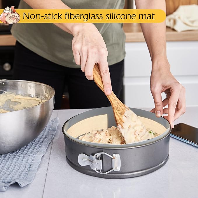 Honeydak 3 Set Silicone Baking Mat for 6, 8, 10 Inch Springform Pan Protector Nonstick Reusable Cake Pan Liners for Cheesecake Baking Prevent Sticking to Bottom & Side, Easy Release & Clean(Gray)