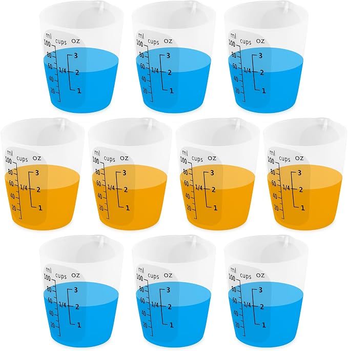 10Pcs Silicone Resin Mixing Measuring Cups 100ml / 3oz for Resin Supplies, Easy-to-read Black Marks, Non-stick Reusable Silicone Pouring Cups for Epoxy Mixing
