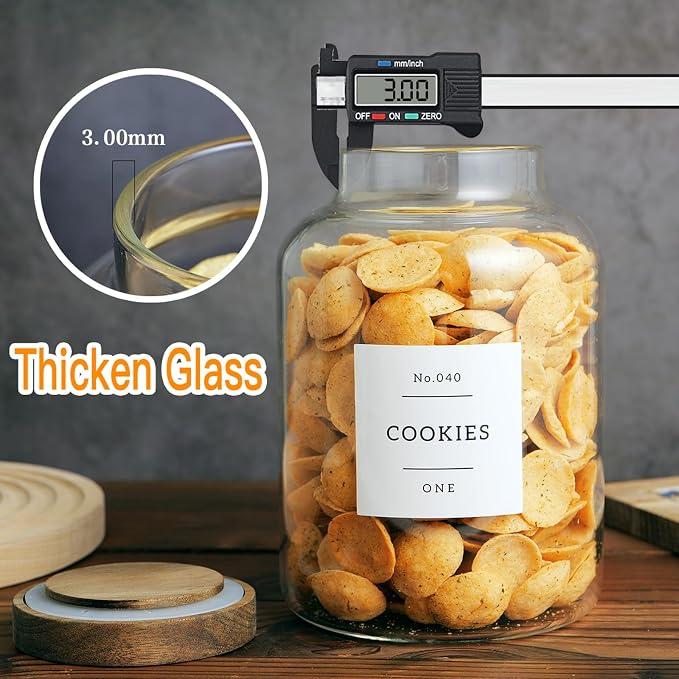 CZHQSMZ Set Of 2 Large Glass Jar with Wooden Lid with 132 Labels, Glass Storage Jars for Flour Pasta Candy Coffee Cookie and More(70 FL OZ/2000 ml)