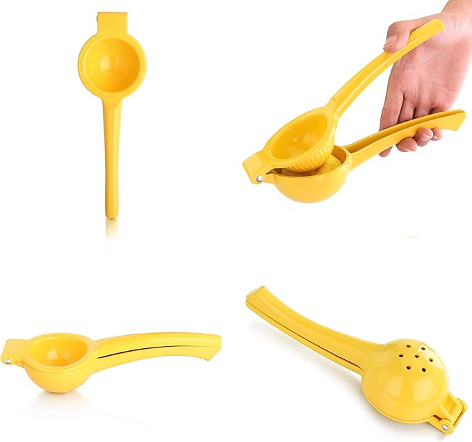 New Star Foodservice 42856 Commercial-Grade Enameled Aluminum Lemon Squeezer, Heavy Duty Citrus Juicer Press, Yellow