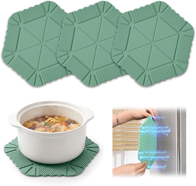 Magnetic Silicone Trivet & Pot Holder, Kitchen Heat Resistant Mat | Trivets for Hot Dishes, Hot Pots & Pans, Non-Slip Hot Pads for Countertops & Dining Table & Oven, Jar Opener & Spoon Rest