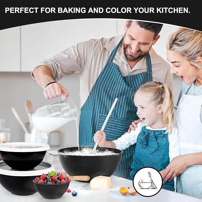 Greentainer Plastic Mixing Bowls with Lids Set for Kitchen, 6 Set Nesting Bowls for Mixing, Baking, Prepping, Cooking and Serving Food, Mixing Bowls Dishwasher, Microwave Safe
