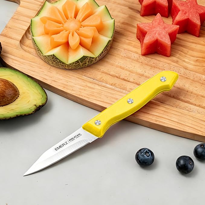 Paring Knives Set of 4,3.5inch, Stainless Steel Paring Knife,Ergonomic Handle,PP Triple Rivet,Sharp Small Cutting Knife for Peeling Coring Cutting,Yellow Pairing Knives for Fruit