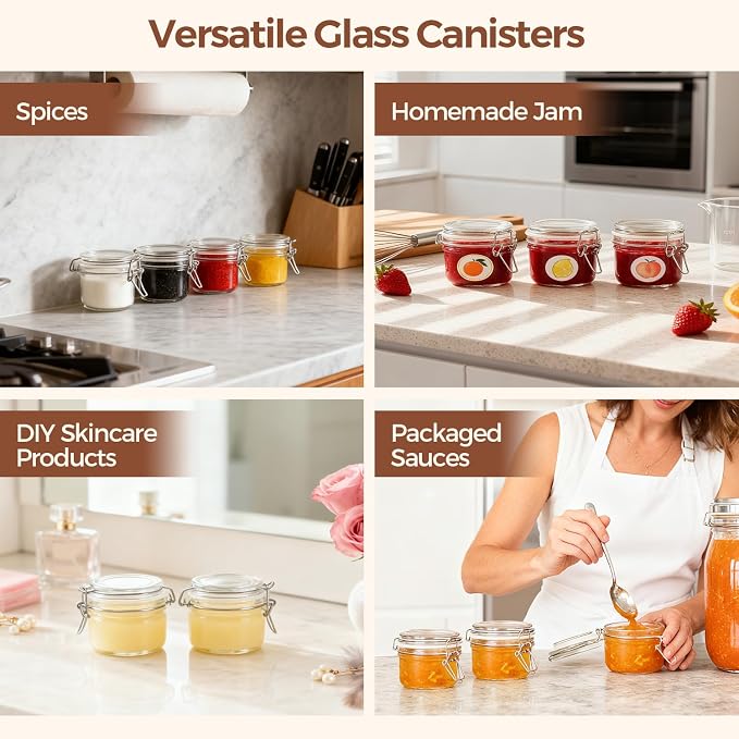 ComSaf Small Glass Spice Jars with Airtight Lids 4 oz 12 Pack Mason Pantry | Seasoning herbs powders, Salt pepper chili, Spice rack cabinet organization, Wedding favors, DIY crafts