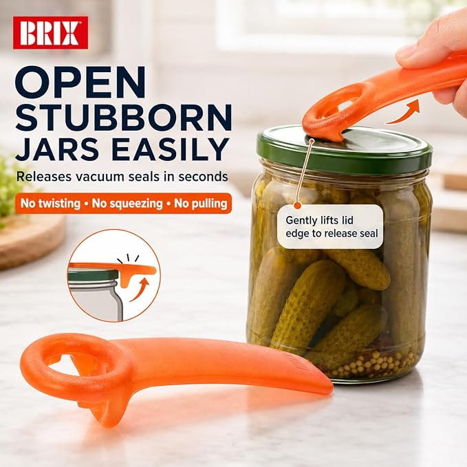 Brix Original Easy Jar Key Opener, Frosted Orange, Vacuum-Seal Release Tool For Stubborn Lids, Arthritis And Carpal Tunnel Aid