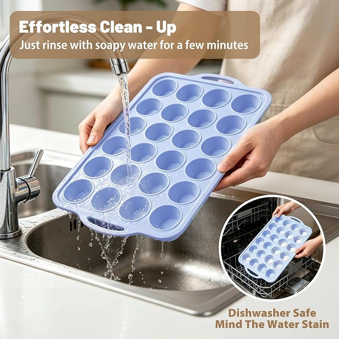 Blue Mini Silicone Cupcake Pan: 2 Pack 24 Small Cupcake Tin for Baking | Silicone Mini Cupcake Mold for Various Recipes - Trays with Metal Frame for Oven - for Home Bakers Vnray