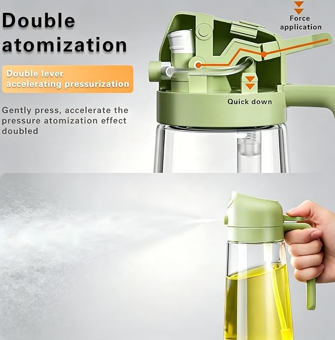2 in 1 Olive Oil Spray Bottle, 470ml/16oz Glass Oil Sprayer for Home and Kitchen, Olive Oil Dispenser Bottle for Air Fryer, Salad, BBQ (Green)
