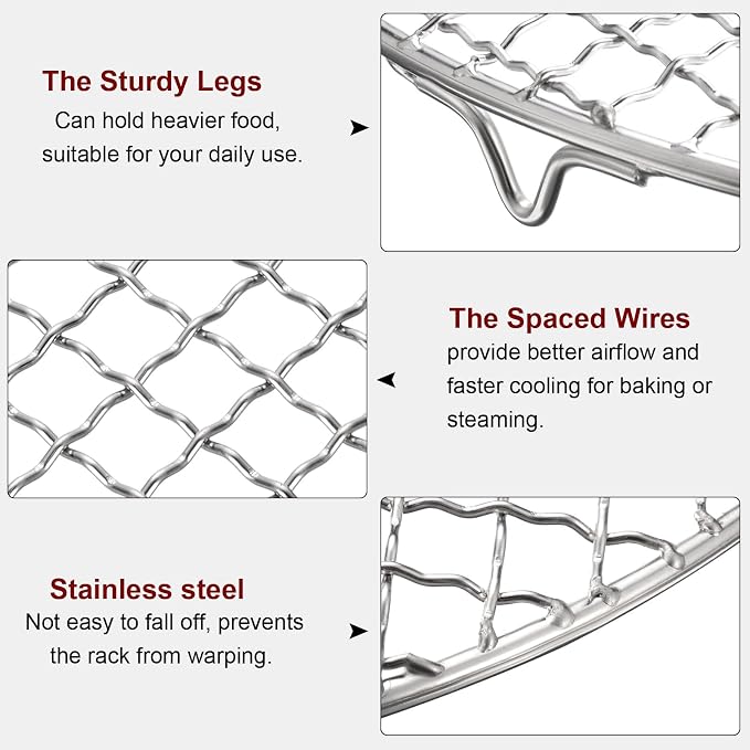HARFINGTON Round Cooking Rack 15.9-inch Stainless Steel Cross Wire Barbecue Grill Net with 20mm Legs for Cooking Baking Steaming BBQ