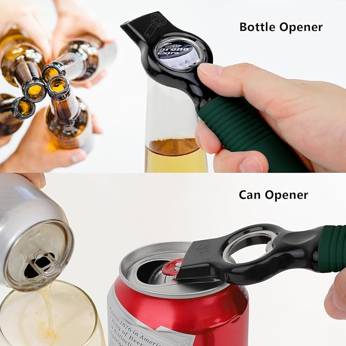 2Pack Magnetic 2-in-1 Beer Bottle Cap & Soda Can Opener-Dark Green | Soft Silicone Handle with Built-in Magnet Sticks to Fridges / Easy Can Tab Opener for Bartenders, Seniors, and Long nails