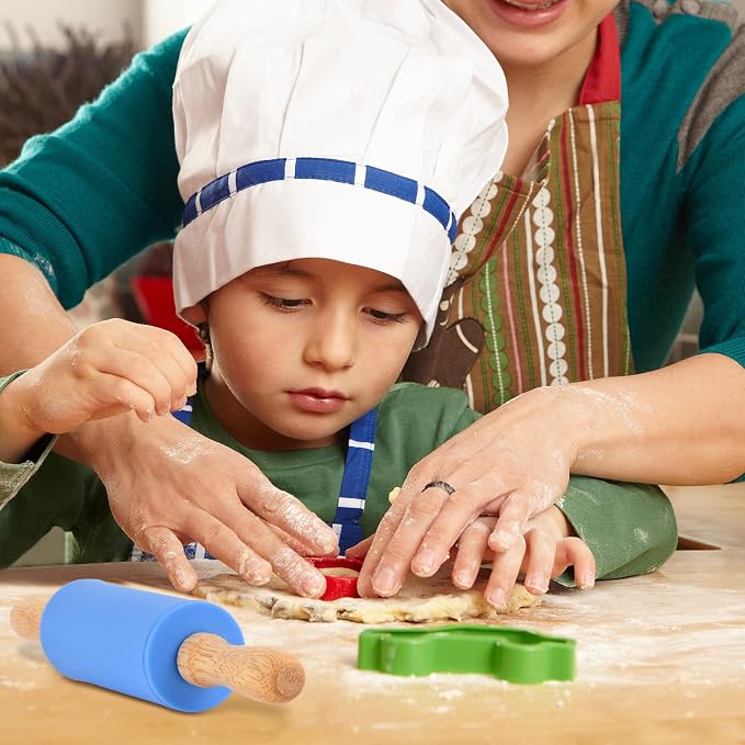 Mini Silicone Rolling Pin for Kids, Non-stick Surface Wood Handle, 9 Inch 4 Pack
