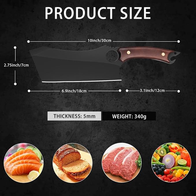 Dream Reach Meat Cleaver, 6.9 inch Black Boning Knife, High Carbon Steel Sharp Kitchen Forged In Fire Knife with Sheath Gift Box Bottle Opener for Outdoor Camping, Christmas Gifts for Men Women