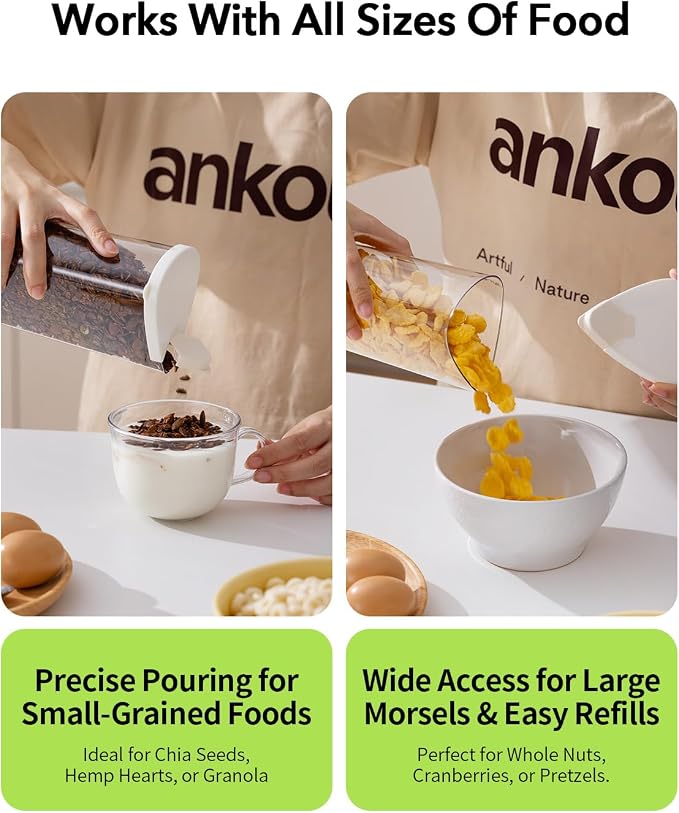 Rotating Food Storage Containers Set of 6, 23oz (690ml) Clear PET Jars with Dual Pour Lids, 360° Lazy Susan Pantry Organizer for Snacks, Cereal, Nuts, Oats & Dry Foods, Kitchen Grain Dispenser
