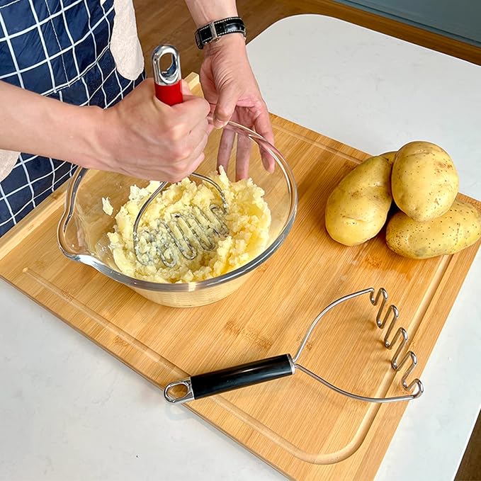 Potato Masher, Mashed Potato Masher Stainless Steel, Sturdy Masher Kitchen Tool for Potatoes, Avocado, Bean, Available for dishwasher - (Red)