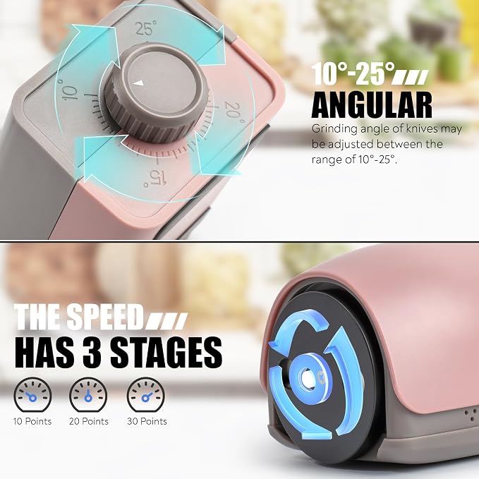 Electric Rolling Knife Sharpener - 3 Head Rolling System with Adjustable Angle Base - Ceramic Discs - 3-Speed USB-C Rechargeable for Kitchen, Chef, and Outdoor Knives - Advanced Knife Sharping Tool