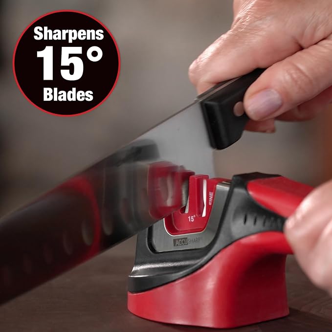 AccuSharp Gourmet 15º Pull-Through Knife Sharpener, Helps Repair, Restore, Polish & Hone Blades, 2 V-Notched Sharpening Slots for Straight & Serrated Gourmet Knives