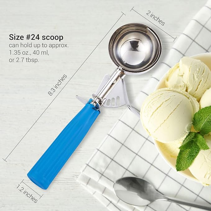 Meadow Lane Trigger Scoop - #24 Size (2-in Diameter) 2.7 Tbsp Capacity, Stainless Steel, Portion Control, Ice-cream & Cookie Dough Scoop, Blue