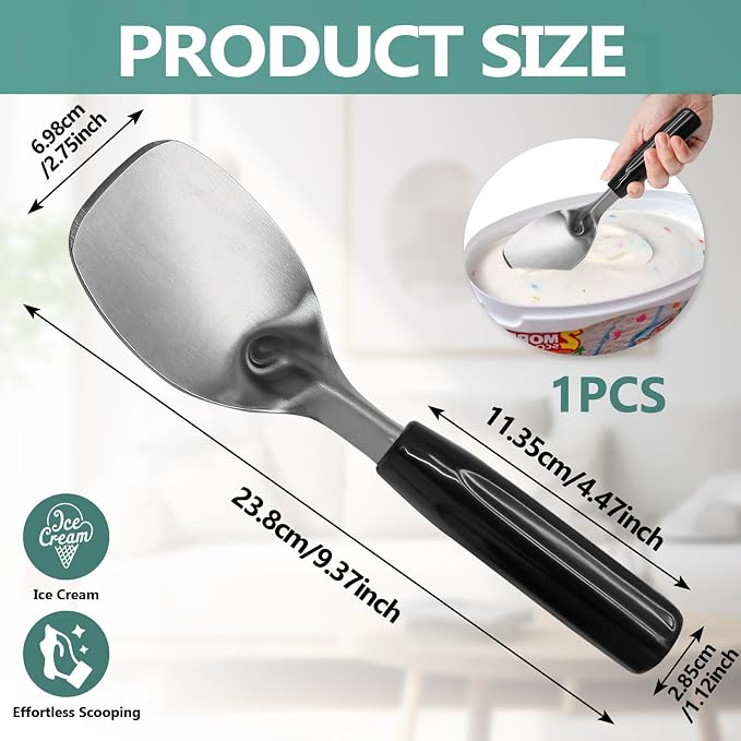 9" Heavy Duty Ice Cream Spade,Non-Slip Stainless Steel Spoon Scraper,Perfect Paddle for Scooping and Serving Hard Frozen Treats Gelato and Creamier Frozen Desserts(1PCS)