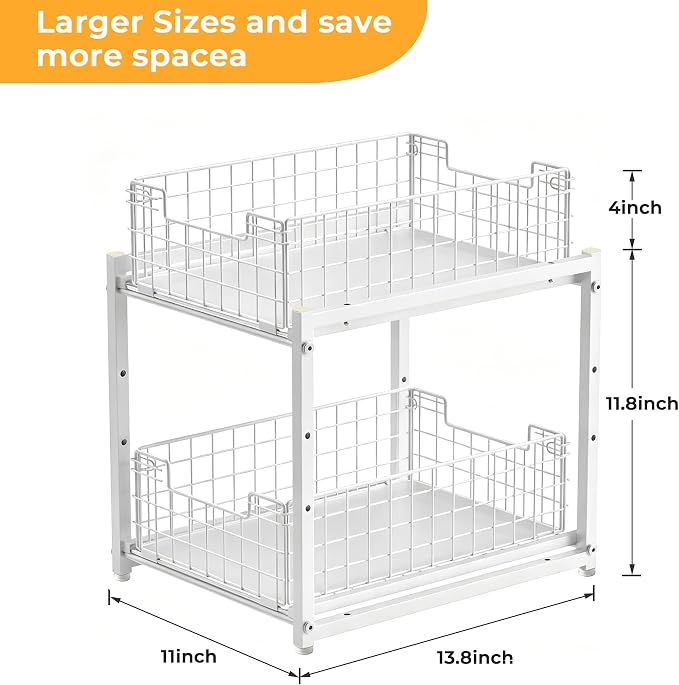 Under Sink Organizer, 2-Tier Pull Out Cabinet Organizer, Kitchen Bathroom Organizer and Storage, Spice Rack for Kitchen, Multi-use Sliding Drawers Shelves