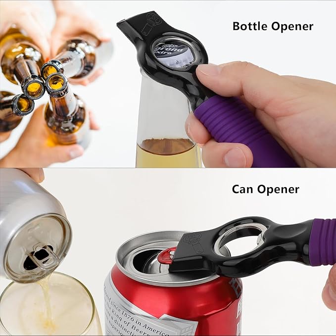 2-Pack Magnetic 2-in-1 Beer Bottle Cap & Soda Can Opener-Purple | Soft Silicone Handle with Built-in Magnet Sticks to Fridges / Easy Can Tab Opener for Bartenders, Seniors, and Long nails
